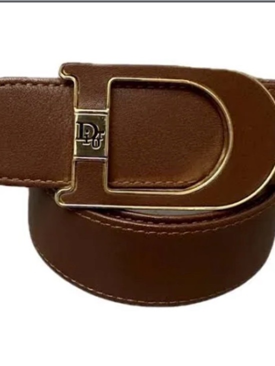 Christian Dior ? Brown Leather Belt with Gold \'D\' Buckle -Size XS- EUC main image 12